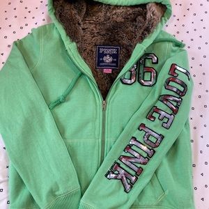 Victoria Secret PINK RARE FAUX FUR ZIP UP HOODIE